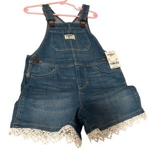 OshKosh B’gosh Girls Denim Overall Shorts 4T Lace Trim • NWT